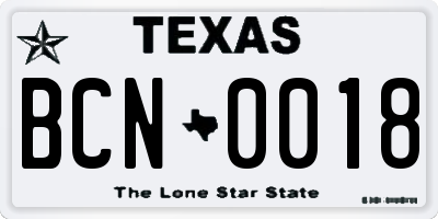 TX license plate BCN0018
