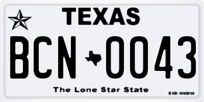 TX license plate BCN0043