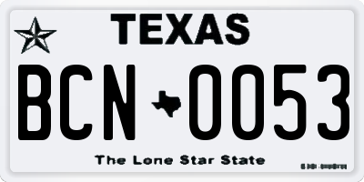 TX license plate BCN0053