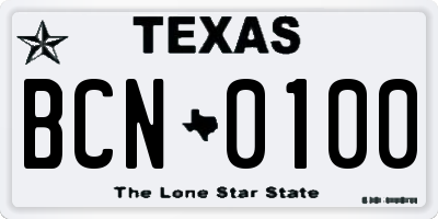 TX license plate BCN0100