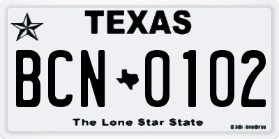TX license plate BCN0102