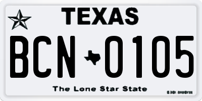 TX license plate BCN0105