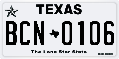 TX license plate BCN0106