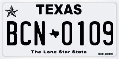 TX license plate BCN0109