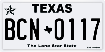 TX license plate BCN0117