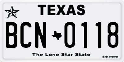 TX license plate BCN0118