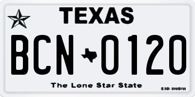 TX license plate BCN0120