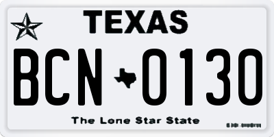 TX license plate BCN0130