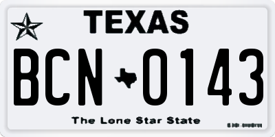 TX license plate BCN0143
