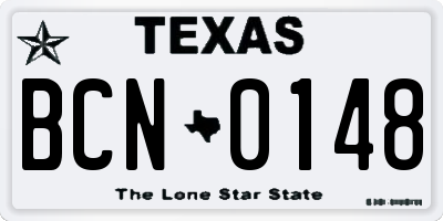 TX license plate BCN0148