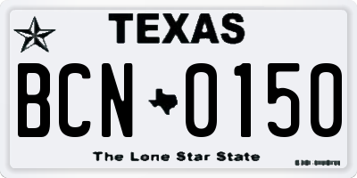 TX license plate BCN0150