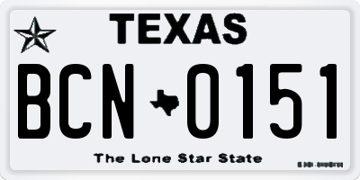 TX license plate BCN0151