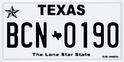 TX license plate BCN0190