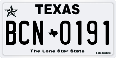 TX license plate BCN0191