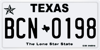 TX license plate BCN0198