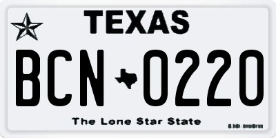 TX license plate BCN0220