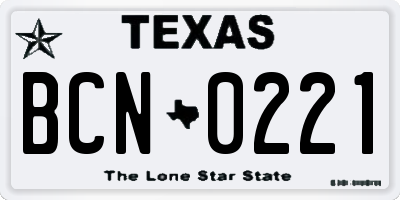 TX license plate BCN0221