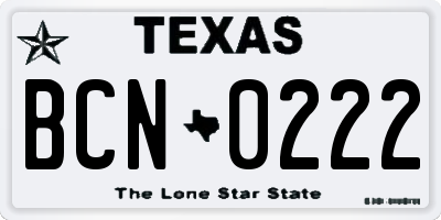 TX license plate BCN0222