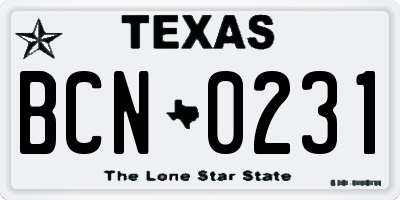 TX license plate BCN0231