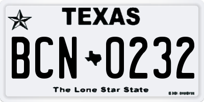 TX license plate BCN0232