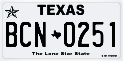 TX license plate BCN0251