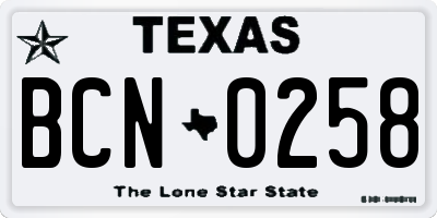 TX license plate BCN0258