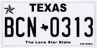 TX license plate BCN0313