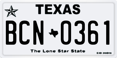 TX license plate BCN0361