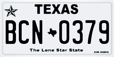 TX license plate BCN0379