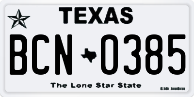 TX license plate BCN0385