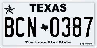 TX license plate BCN0387