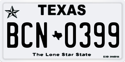 TX license plate BCN0399