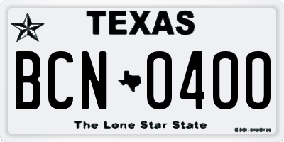TX license plate BCN0400