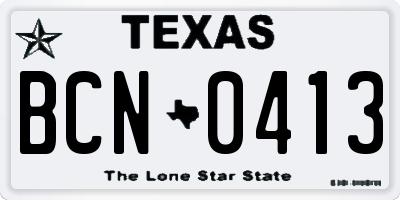 TX license plate BCN0413