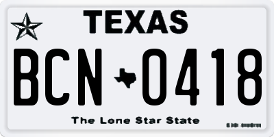 TX license plate BCN0418