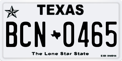 TX license plate BCN0465