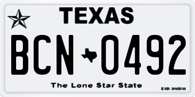 TX license plate BCN0492