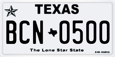 TX license plate BCN0500