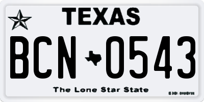 TX license plate BCN0543