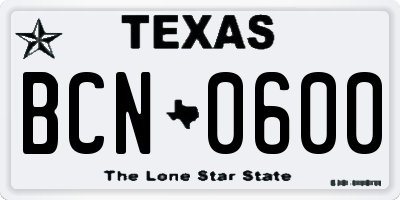 TX license plate BCN0600