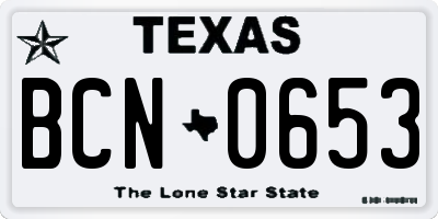 TX license plate BCN0653