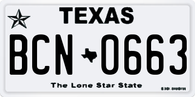TX license plate BCN0663