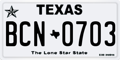 TX license plate BCN0703