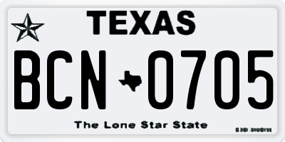 TX license plate BCN0705
