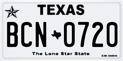 TX license plate BCN0720