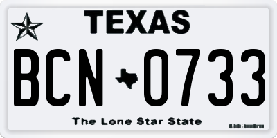 TX license plate BCN0733