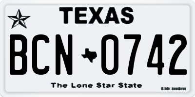 TX license plate BCN0742