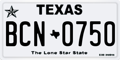 TX license plate BCN0750