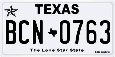 TX license plate BCN0763