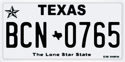 TX license plate BCN0765